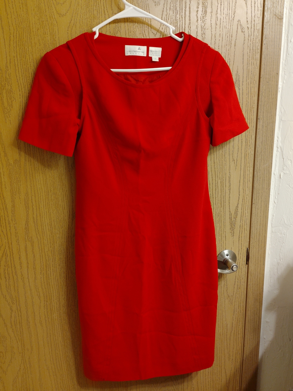 Liz Claiborne Bright Red Short-Sleeve Midi Sheath Dress